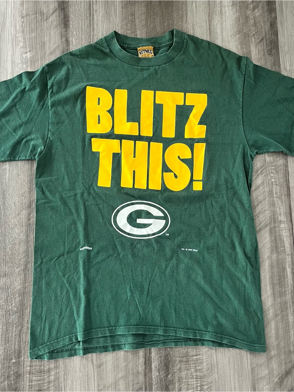 Vintage Nutmeg 'BLITZ THIS!' Green Bay Packers tee, size L